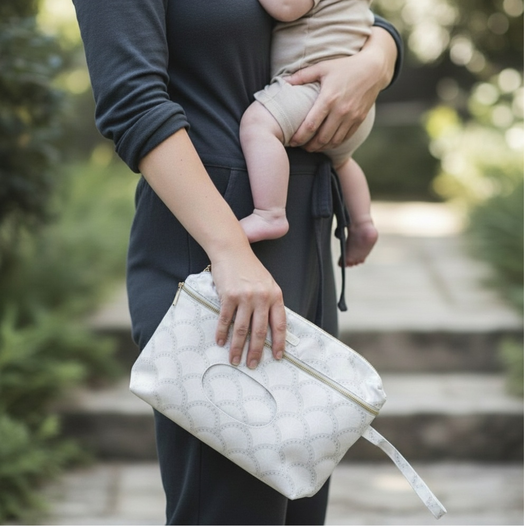 Emmery Zippy Go Diaper Clutch Bag - Shells and Petals