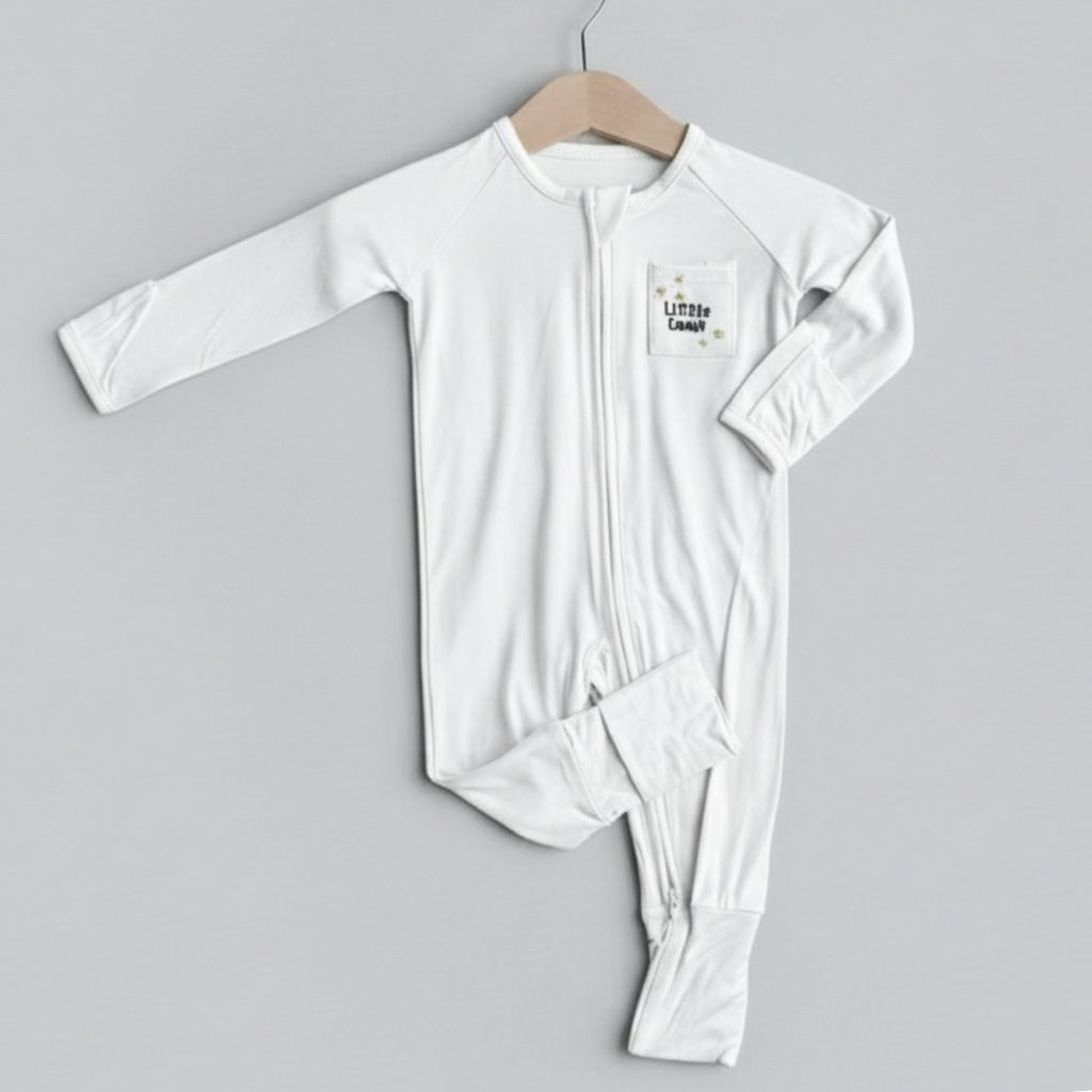 Little Emme Premium Bamboo Sleepsuits - White