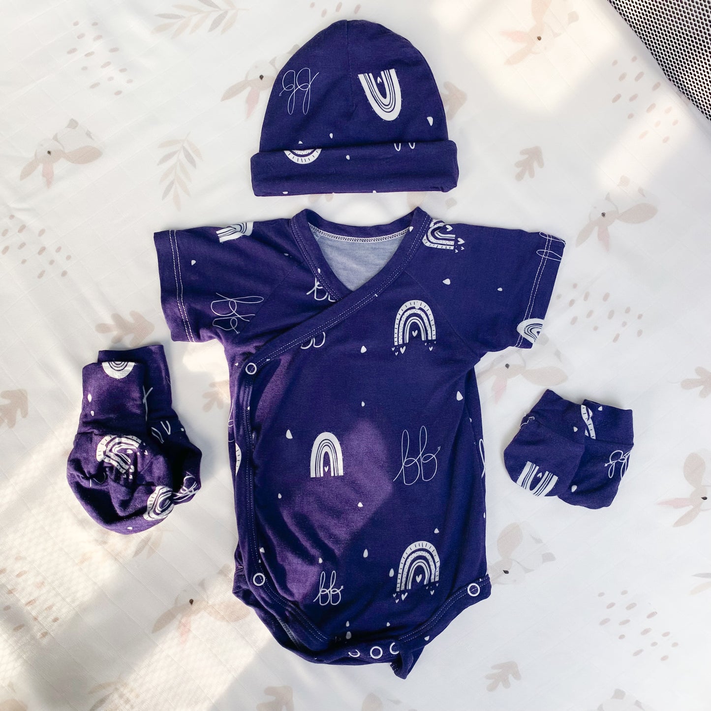 Full Set Bamboo Kimono Onesie - Navy