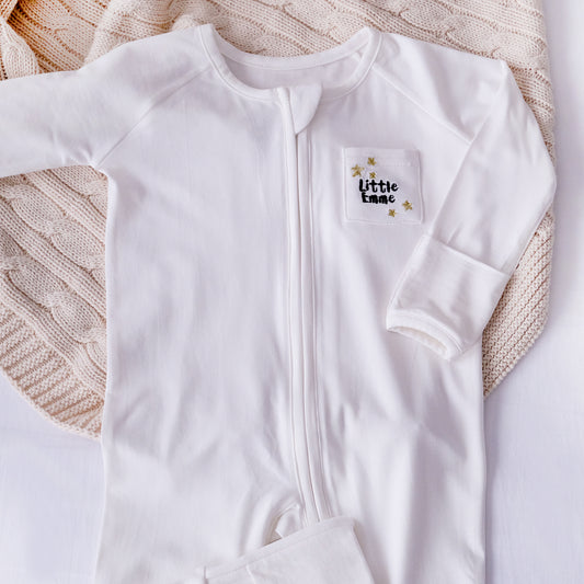 Little Emme Premium Bamboo Sleepsuits - White