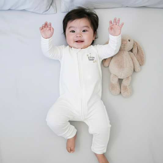 Little Emme Premium Bamboo Sleepsuits - White