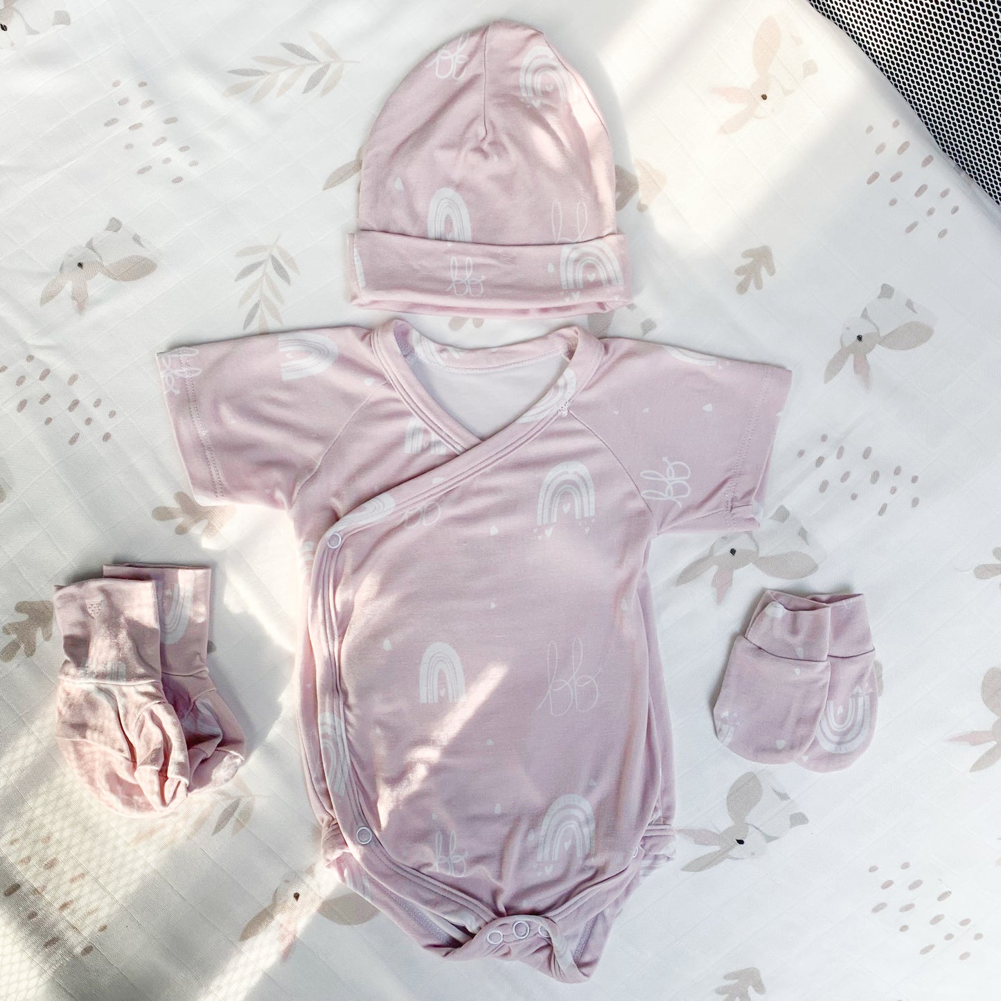 Full Set Bamboo Kimono Onesie - Dusty Pink