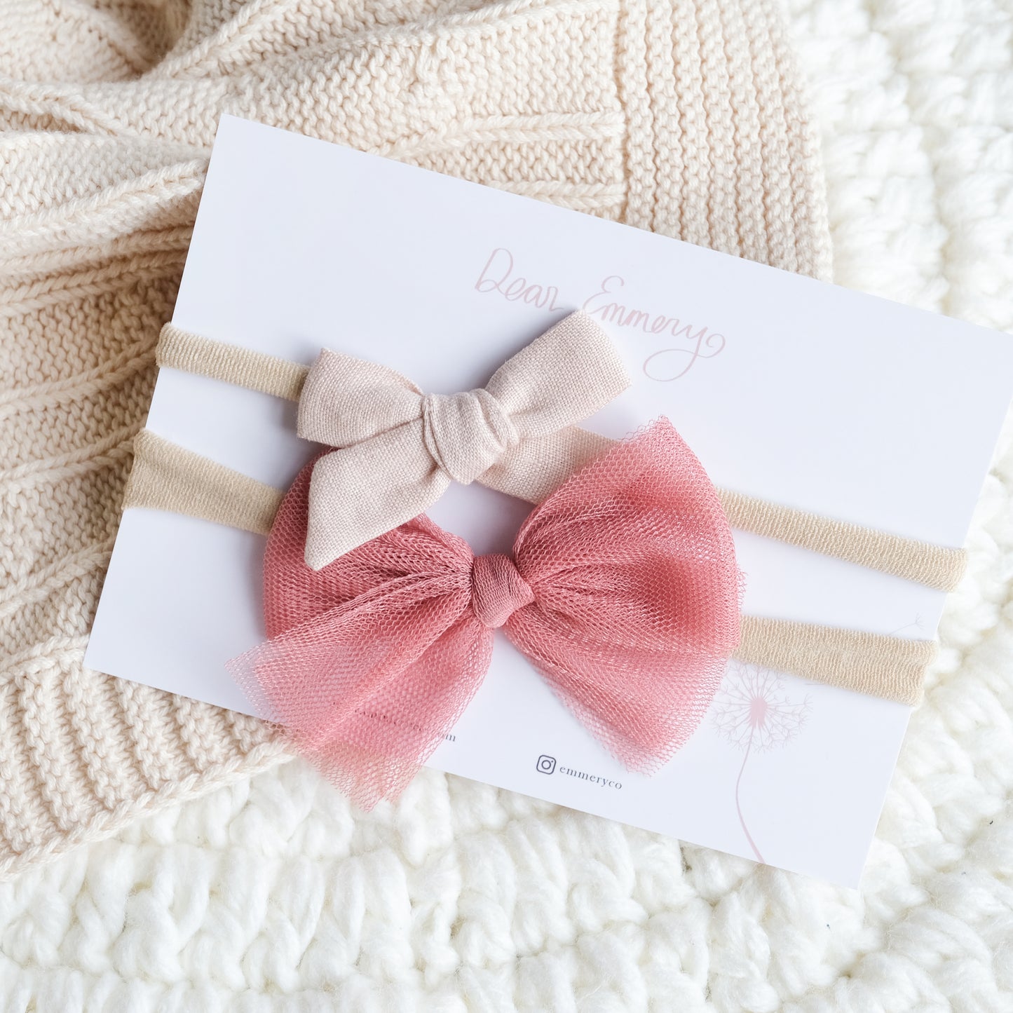 Elyse set of 2 hairbow - Blush Peony