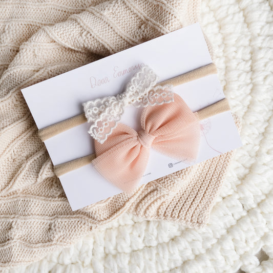 Elyse set of 2 hairbow - Dusty Peach