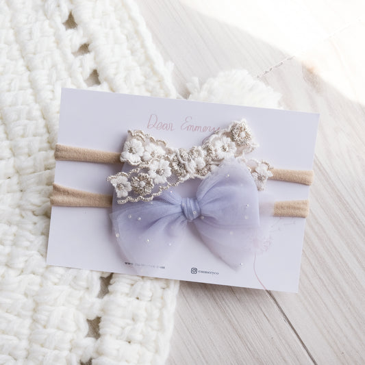 Poppy set of 2 hairbow - Lavender Tulle