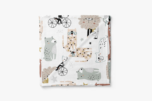 Bamboo Muslin Swaddle Blanket - Animal Kingdom